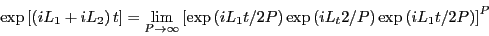 \begin{displaymath}
\exp\left[\left( iL_1 + iL_2\right)t\right] = \lim_{P\righta...
...ght)\exp\left(iL_t2/P\right)\exp\left(iL_1t/2P\right)\right]^P
\end{displaymath}