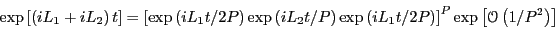 \begin{displaymath}
\exp\left[\left(iL_1 + iL_2\right)t\right] =
\left[\exp\lef...
...\right)\right]^P\exp\left[\mathscr{O}\left(1/P^2\right)\right]
\end{displaymath}