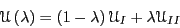 \begin{displaymath}
\mathscr{U}\left(\lambda\right) = \left(1-\lambda\right)\mathscr{U}_{I} + \lambda\mathscr{U}_{II}
\end{displaymath}