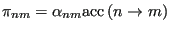 $\displaystyle \pi_{nm} = \alpha_{nm} {\rm acc}\left(n\rightarrow m\right)$