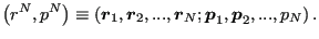 $\displaystyle \left(r^N,p^N\right) \equiv \left({\boldsymbol r}_1,{\boldsymbol r}_2,...,{\boldsymbol r}_N;{\boldsymbol p}_1,{\boldsymbol p}_2,...,p_N\right).$